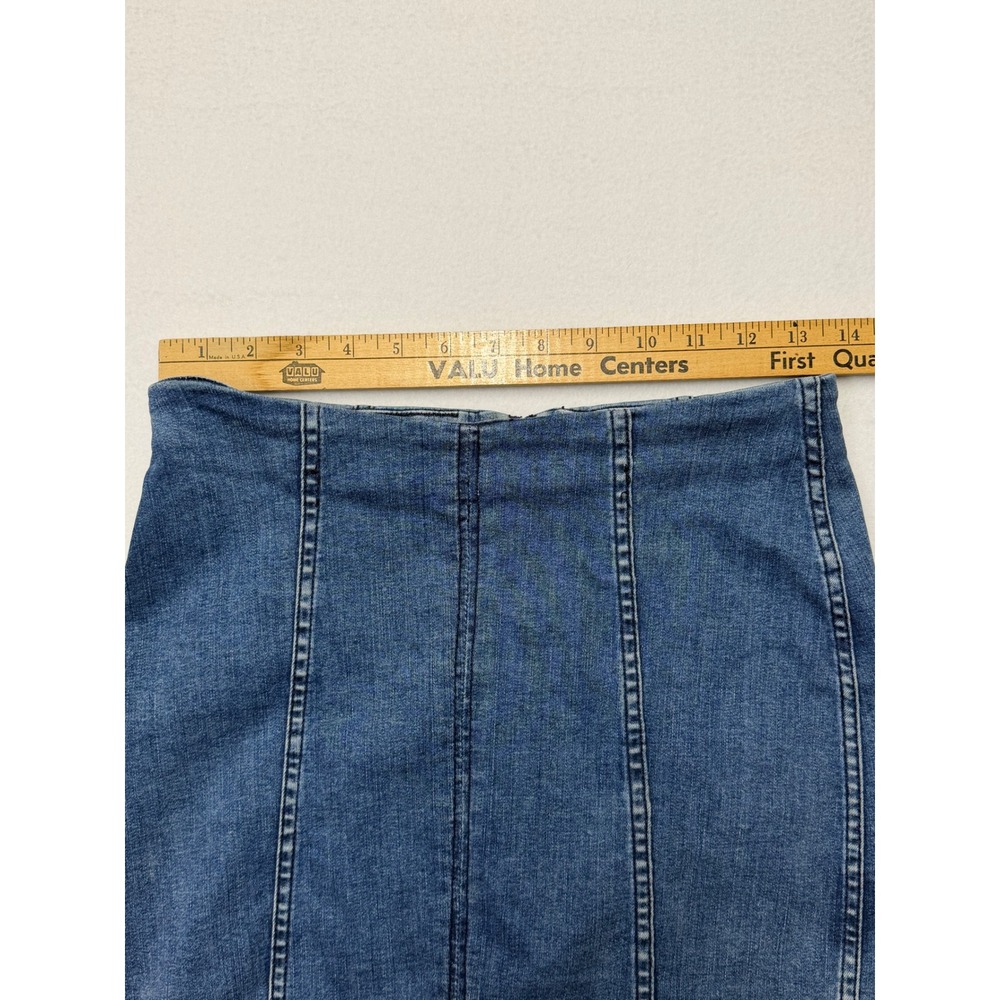 Free People Denim Mini Skirt Blue High Waisted Back Zip Panel Seam Size 4 Boho - Picture 4 of 5